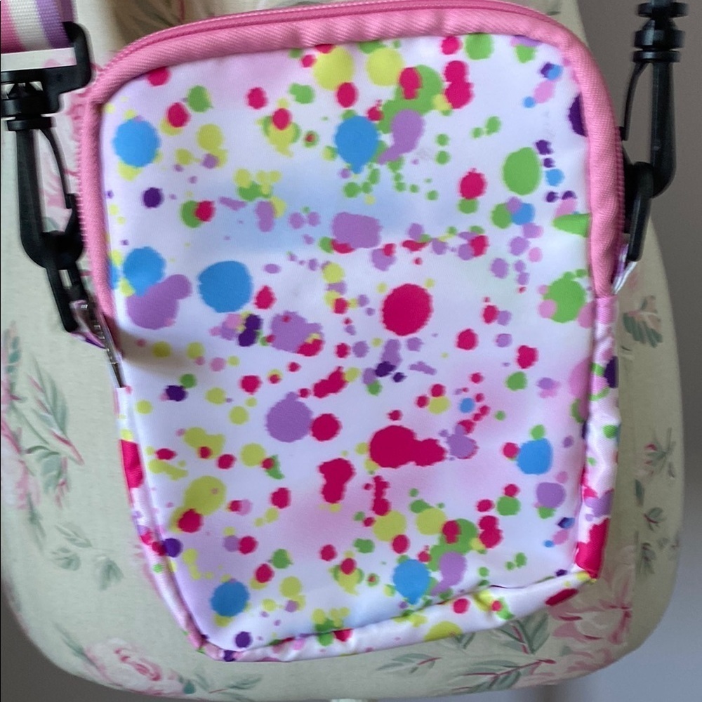 Pink and White Floral Crossbody Bag with Adjustable Strap - Picture 6 of 10